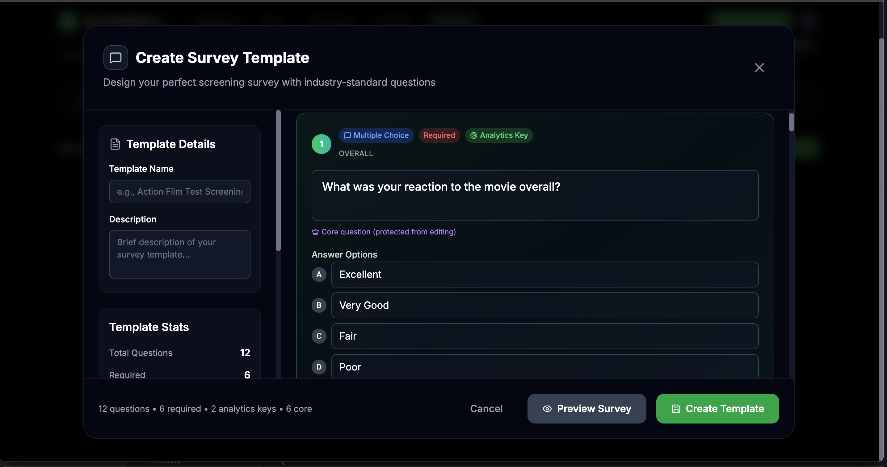 Post-screening survey interface